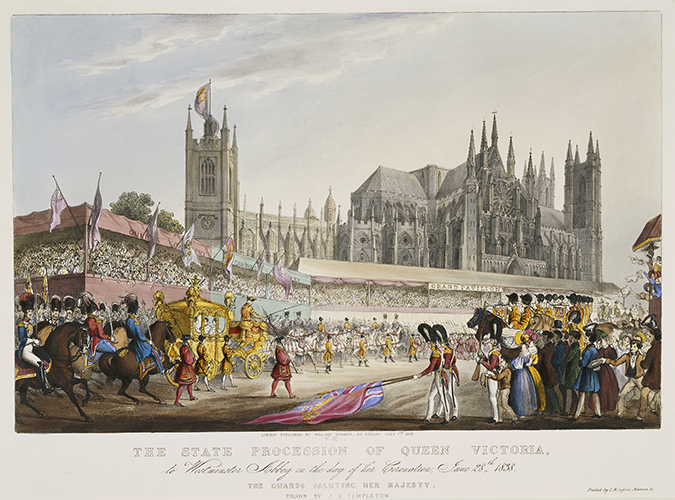 The Coronation Procession. Guards saluting Her Majesty